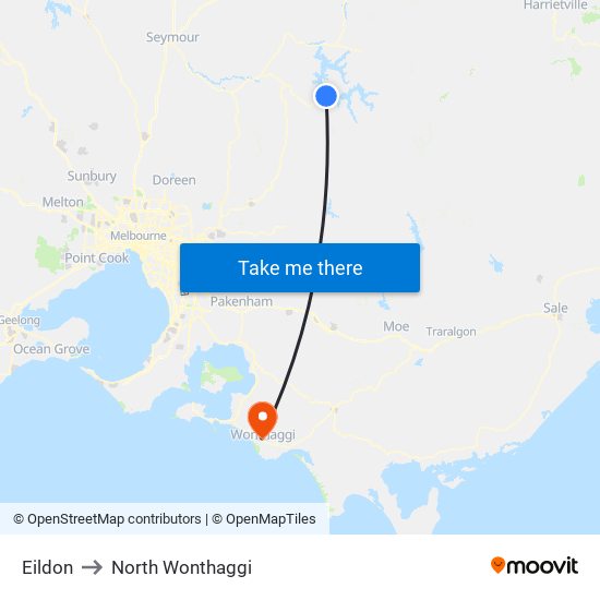 Eildon to North Wonthaggi map