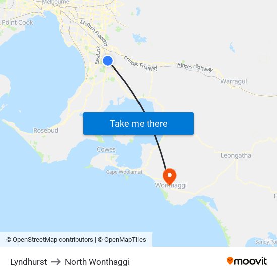 Lyndhurst to North Wonthaggi map