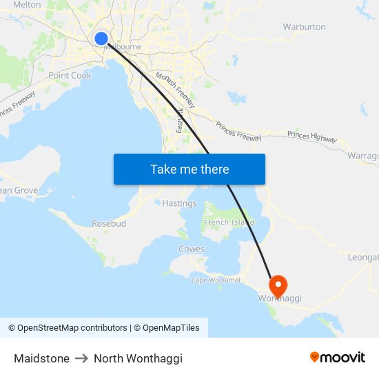 Maidstone to North Wonthaggi map