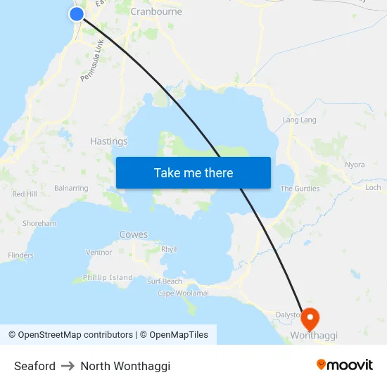 Seaford to North Wonthaggi map