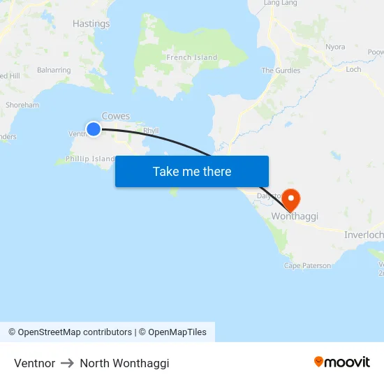 Ventnor to North Wonthaggi map