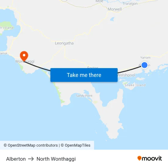 Alberton to North Wonthaggi map