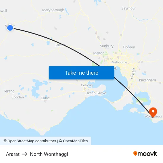 Ararat to North Wonthaggi map