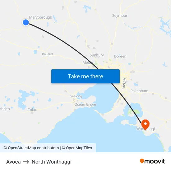 Avoca to North Wonthaggi map