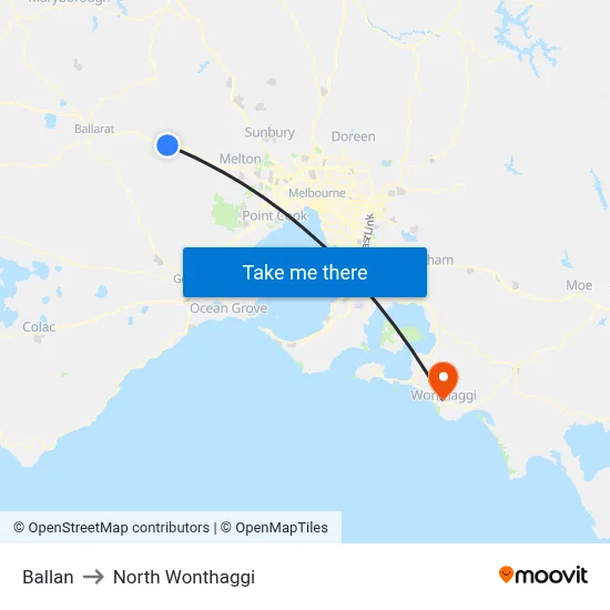 Ballan to North Wonthaggi map