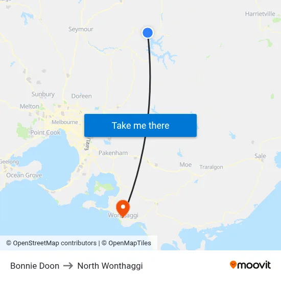 Bonnie Doon to North Wonthaggi map
