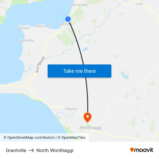 Grantville to North Wonthaggi map