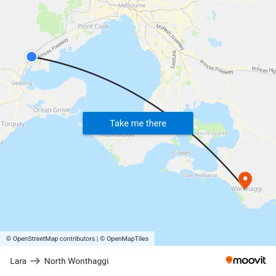 Lara to North Wonthaggi map