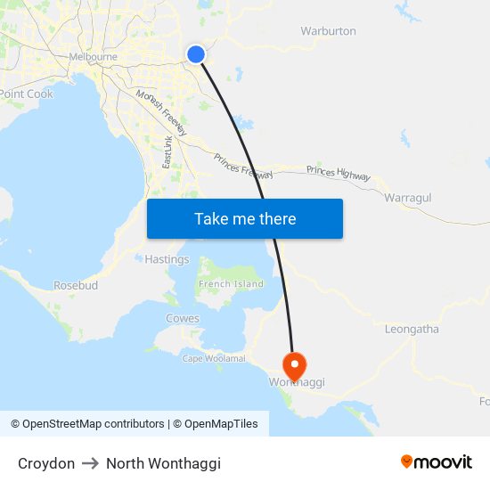 Croydon to North Wonthaggi map