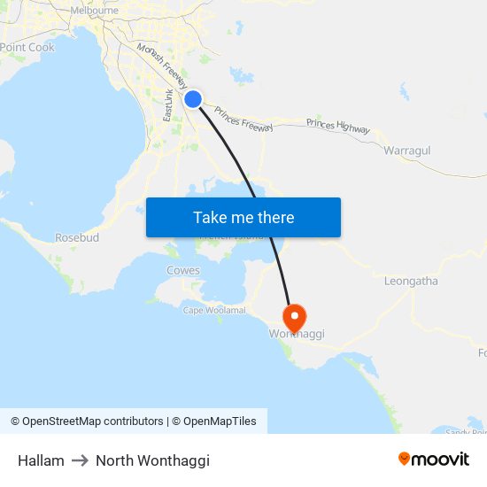 Hallam to North Wonthaggi map