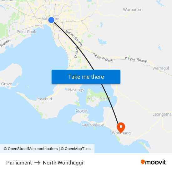 Parliament to North Wonthaggi map