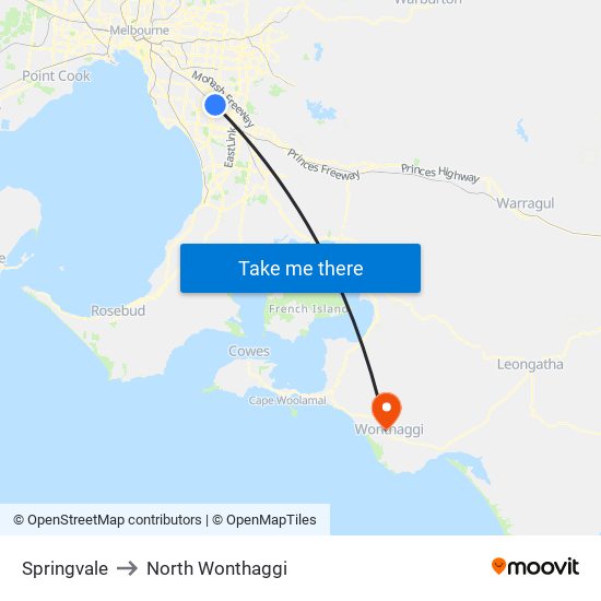 Springvale to North Wonthaggi map
