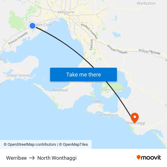 Werribee to North Wonthaggi map