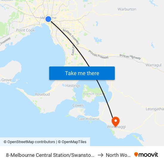 8-Melbourne Central Station/Swanston St (Melbourne City) to North Wonthaggi map