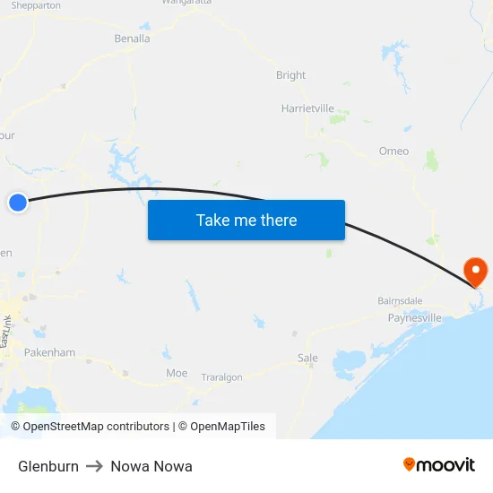 Glenburn to Nowa Nowa map
