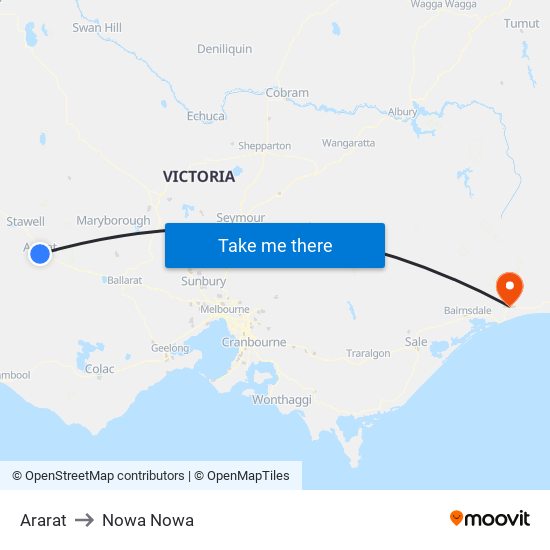 Ararat to Nowa Nowa map