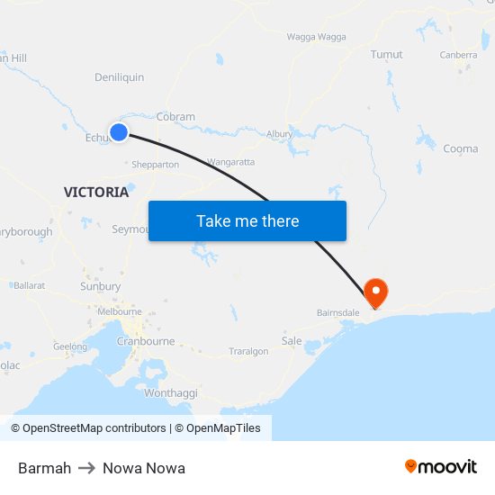 Barmah to Nowa Nowa map