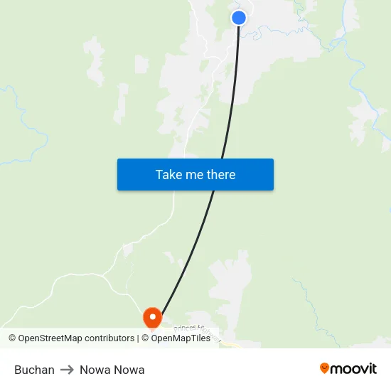 Buchan to Nowa Nowa map