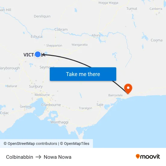 Colbinabbin to Nowa Nowa map