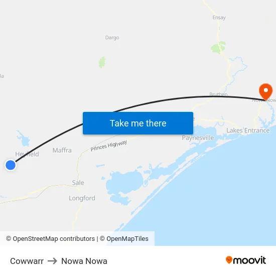 Cowwarr to Nowa Nowa map