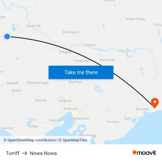 Turriff to Nowa Nowa map