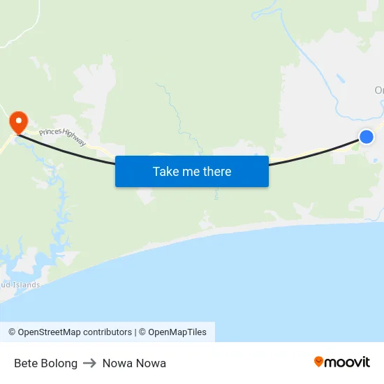 Bete Bolong to Nowa Nowa map