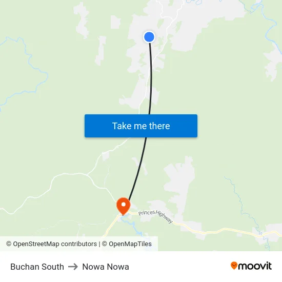 Buchan South to Nowa Nowa map