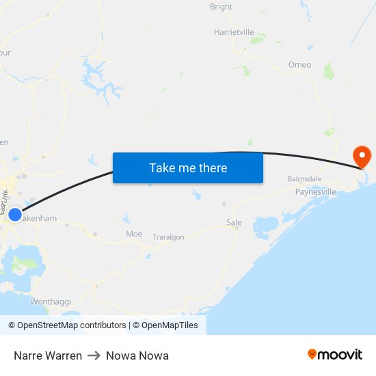 Narre Warren to Nowa Nowa map