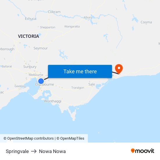 Springvale to Nowa Nowa map