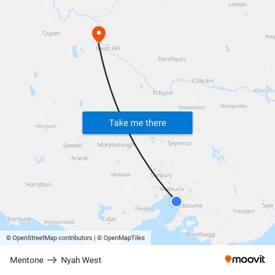 Mentone to Nyah West map