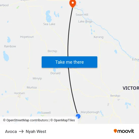 Avoca to Nyah West map