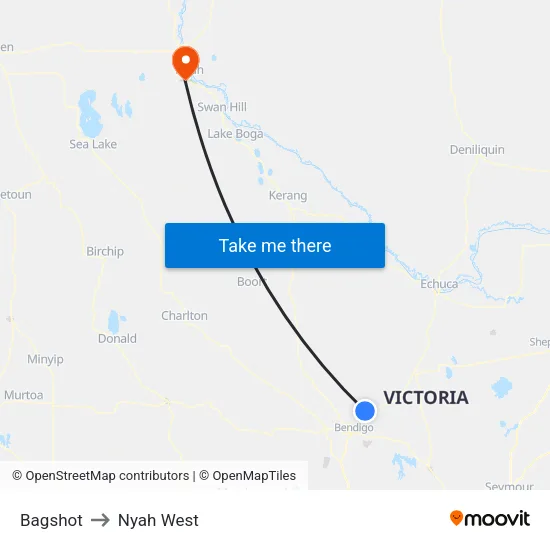 Bagshot to Nyah West map