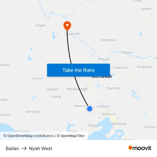 Ballan to Nyah West map