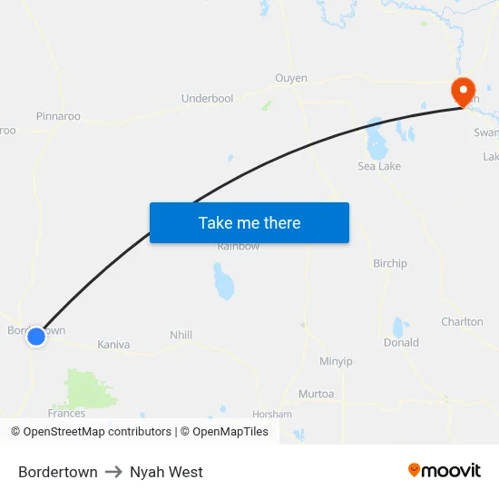 Bordertown to Nyah West map