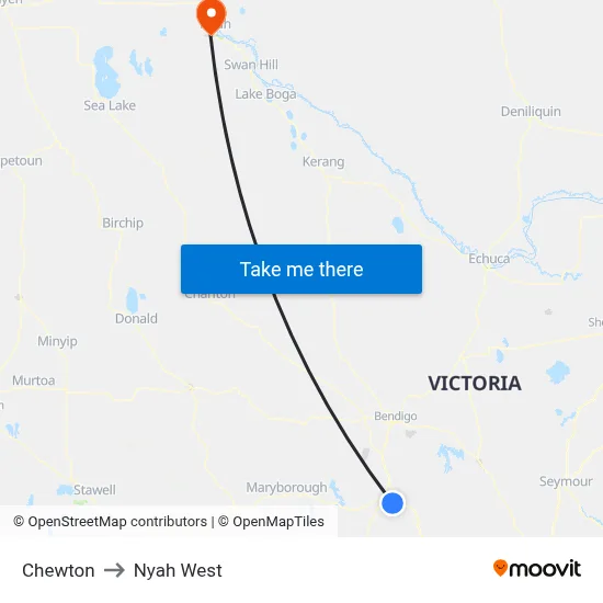 Chewton to Nyah West map