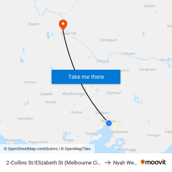 2-Collins St/Elizabeth St (Melbourne City) to Nyah West map