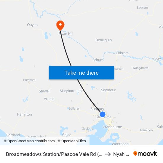 Broadmeadows Station/Pascoe Vale Rd (Broadmeadows) to Nyah West map