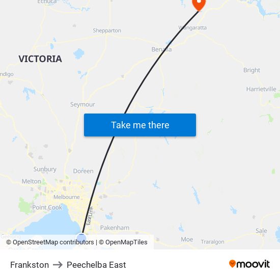 Frankston to Peechelba East map