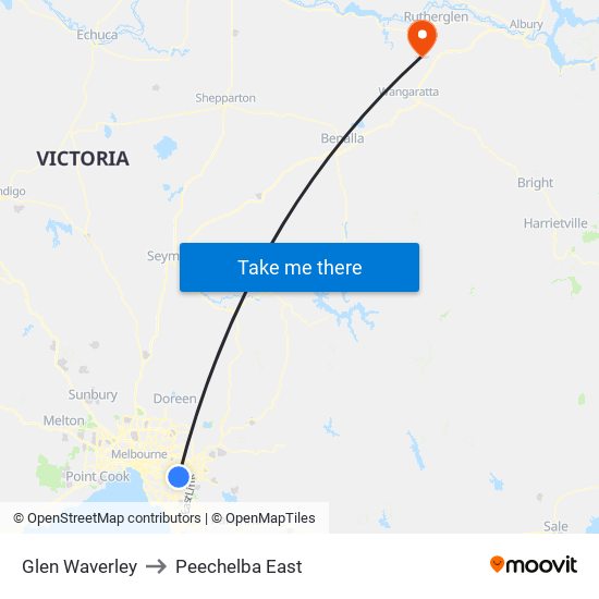 Glen Waverley to Peechelba East map