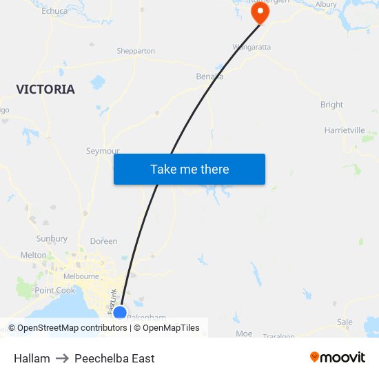 Hallam to Peechelba East map