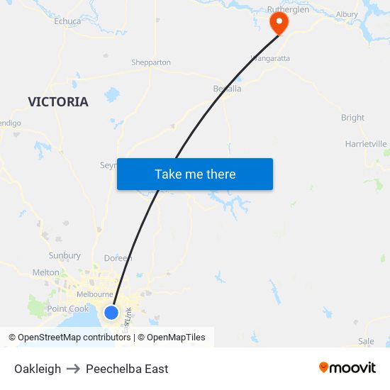 Oakleigh to Peechelba East map
