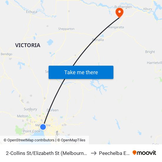 2-Collins St/Elizabeth St (Melbourne City) to Peechelba East map