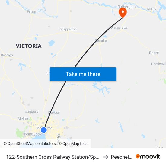 122-Southern Cross Railway Station/Spencer St (Melbourne City) to Peechelba East map
