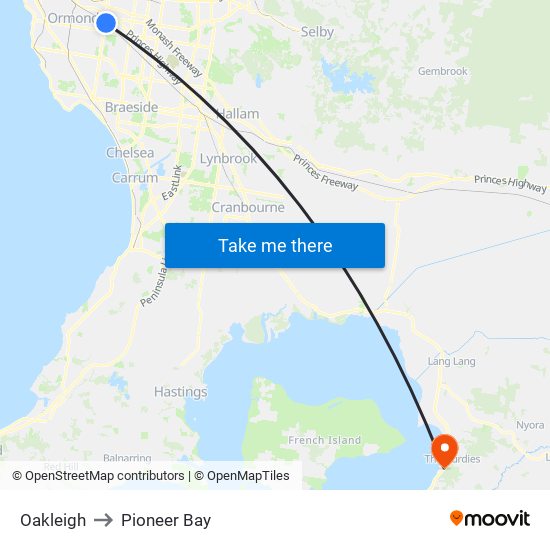 Oakleigh to Pioneer Bay map