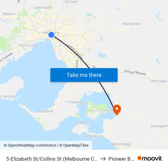 5-Elizabeth St/Collins St (Melbourne City) to Pioneer Bay map