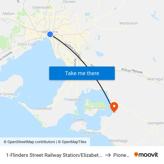 1-Flinders Street Railway Station/Elizabeth St (Melbourne City) to Pioneer Bay map