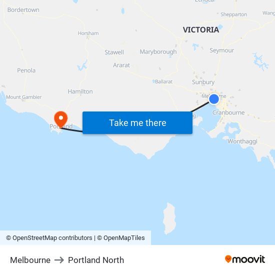 Melbourne to Portland North map