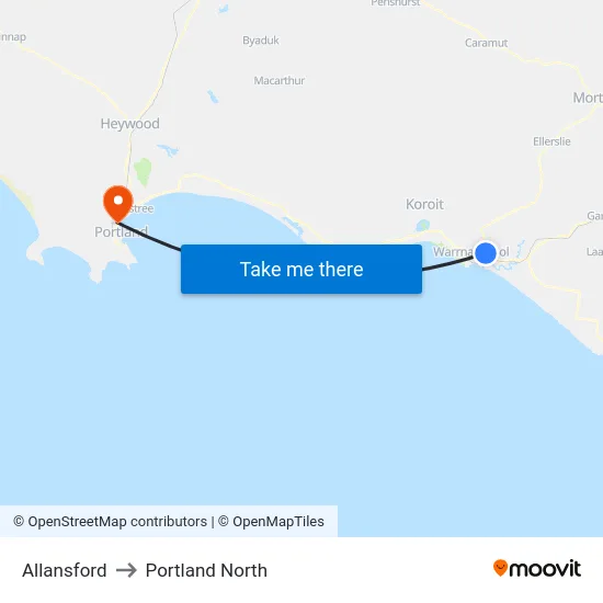 Allansford to Portland North map