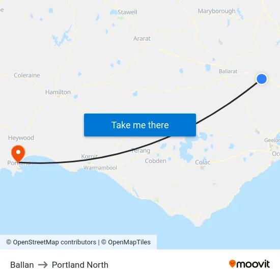 Ballan to Portland North map