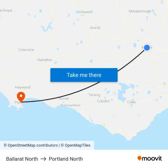 Ballarat North to Portland North map
